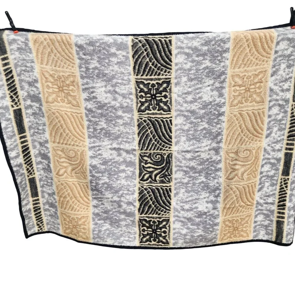 Vintage Plush Tapestry Blanket Throw | Southwest‎ Geometric Stripe Pattern Beige